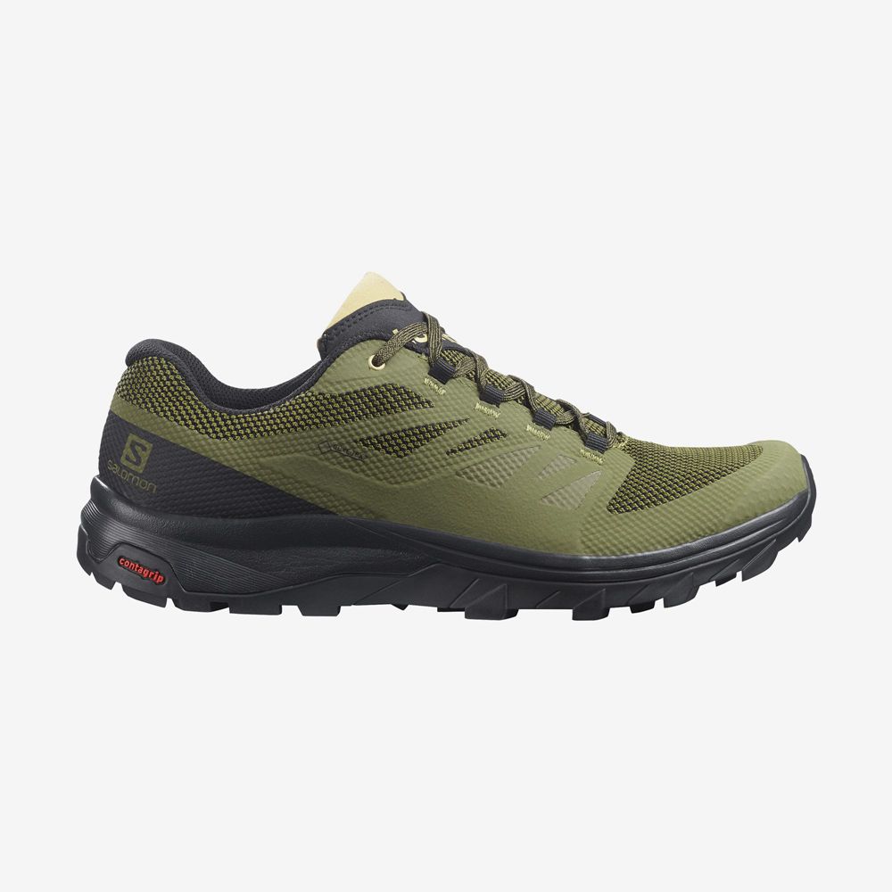 Salomon Israel OUTLINE WIDE GORE-TEX - Mens Hiking Shoes - Olive Green (NZDM-72046)